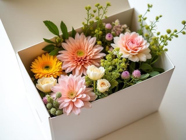 Elegante caja de suscripción floral con flores frescas
